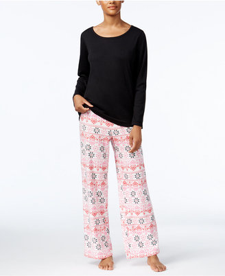 Charter Club Fleece Scoop-Neck Top and Printed Pants Pajama Set, Only at Macy's
