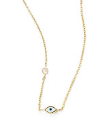 Thumbnail for your product : Sydney Evan Diamond, Enamel & 14K Yellow Gold Mini Evil Eye Necklace