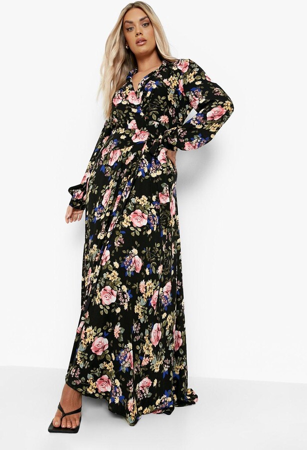 boohoo Plus Floral Wrap Belted Maxi Dress - ShopStyle