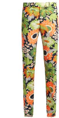 Gucci Floral-print slim-leg wool-blend trousers