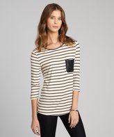Thumbnail for your product : Romeo & Juliet Couture Beige And Black Stripe Jersey And Faux Leather Pocket Top