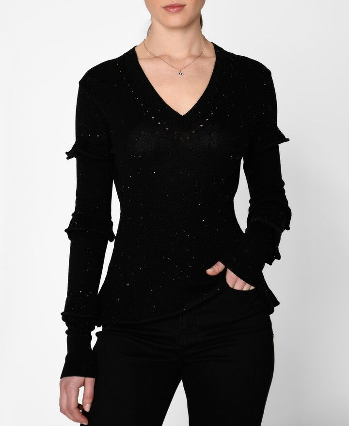 MeshMe Womens Liz Grey Sequined Graphic Sweater 