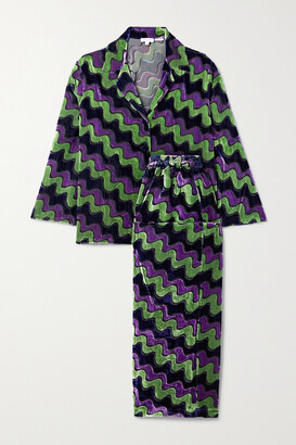 Rhode Resort Liana Striped Devoré-velvet Pajama Set - Violet
