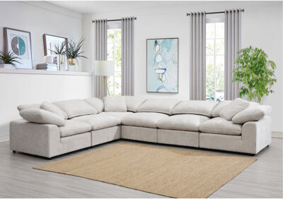 Hokku Designs Naveen Ivory Linen 6Pcs Modular Sectional