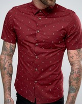 Thumbnail for your product : ASOS Skinny Anchor Print Shirt In Red