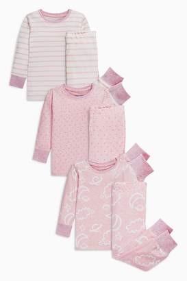 Next Girls Pink Cloud Snuggle Pyjamas Three Pack (9mths-8yrs)