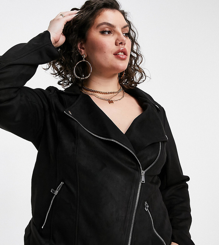 plus size black suede biker jacket