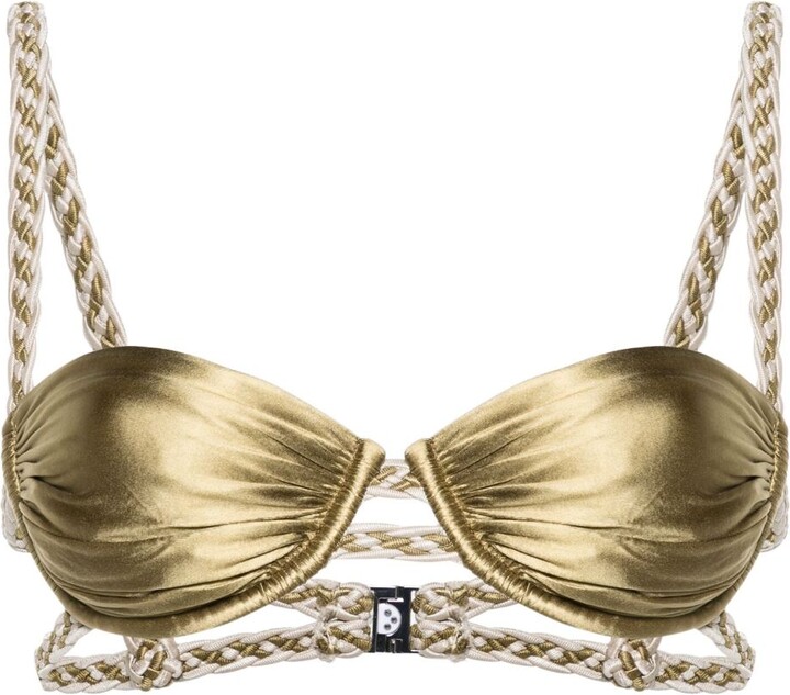 Isa Boulder Green Braid-Detail Bikini Top