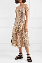 Thumbnail for your product : Simone Rocha Cold-shoulder Sequined Tulle Midi Dress - Gold