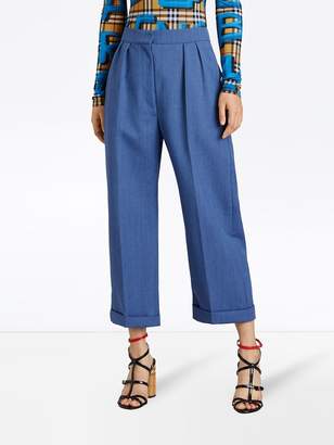 Burberry Wool Mohair Cropped Tailored Trousers