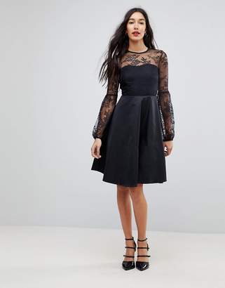 Y.A.S Tall Lace Top Balloon Sleeve Dress-Black