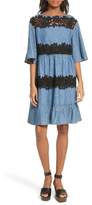 Thumbnail for your product : See by Chloe Lace Panel Chambray Dress