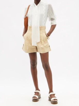 Chloé High-rise Pleated Linen-blend Shorts - Light Brown