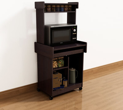 17 Stories Locking Castors Coffee Station Microwave Cart With Mobile Wheels 60.84 Lb Weight Gliding Shelf