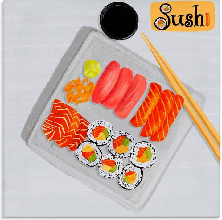 Delicious Sushi Plate by Juliet Rose Philips Unframed Food Graphic Art Print 30 in. x 5 in.