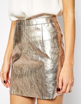 Thumbnail for your product : Warehouse Metallic Leather A Line Skirt