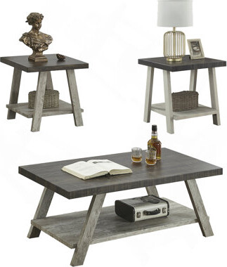 George Oliver Athens Contemporary 3-Piece Wood Shelf Coffee Table Set In Weathered