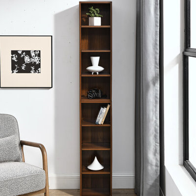 DuskDreams Slim 8 - Tier Media Tower Rack, Multifunctional Double Cd Storage Bookcase, Adjustable Shelves, Fall Hardware For Assurance, 3A Standard Tall Narrow B