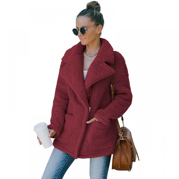 raspberry teddy coat