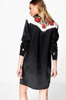 Thumbnail for your product : boohoo Emrata Satin Embroidered Shirt Dress