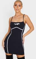 Thumbnail for your product : PrettyLittleThing Stone Strappy Binding Bust Detail Slogan Bodycon Dress