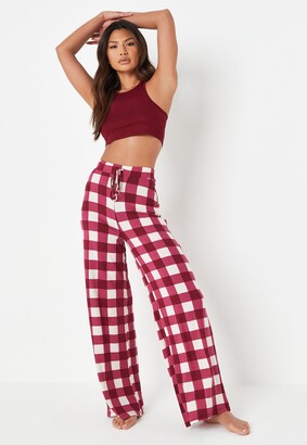 Missguided Tall Burgundy Check Print Crop Top And Wide Leg Bottoms Pyjama  Set - ShopStyle