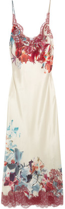 Carine Gilson Chantilly Lace-trimmed Printed Silk-satin Nightdress - Ivory