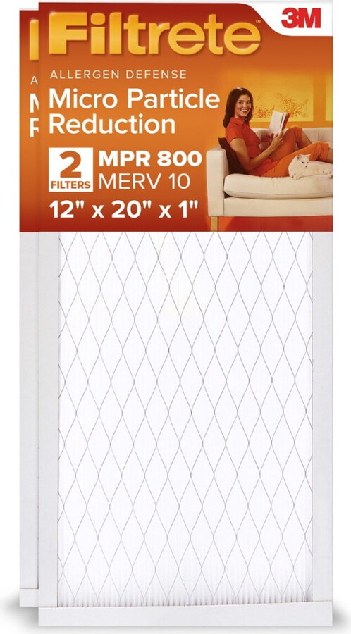 Filtrete 12x20x1 HVAC Furnace Air Filter, MPR 800 MERV 10, Micro Particle Reduction, 2 Filters