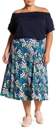 Joe Fresh Floral Pull-On Midi Skirt (Plus Size)