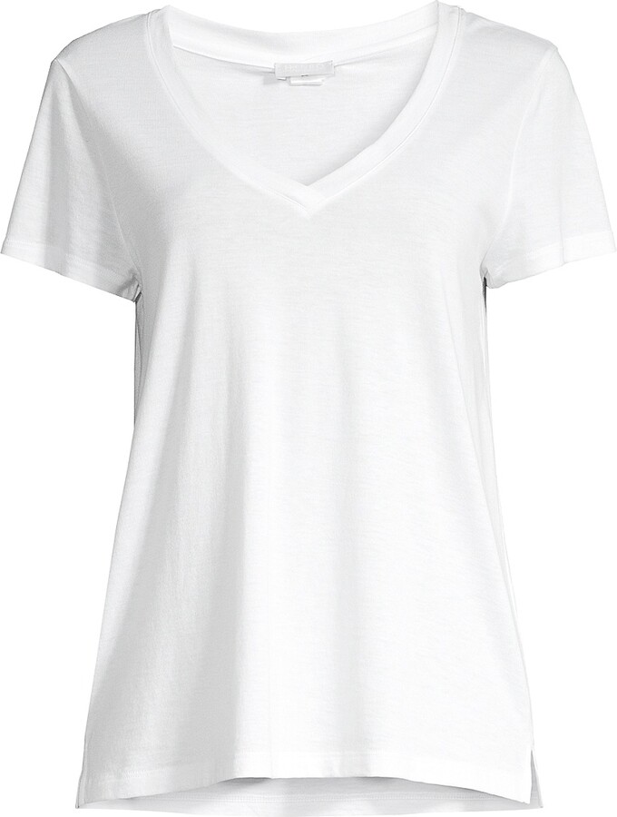 Hanro Women's Sleep and Lounge Short Sleeve Knit Top - White - Size Small