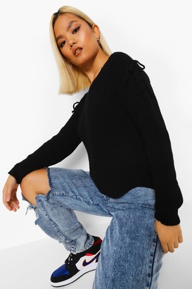 boohoo Petite Lace Up Detail Sweater
