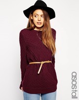 Thumbnail for your product : ASOS TALL Jumper In Cable Knit With Belt