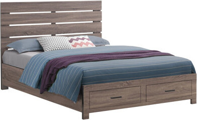Millwood Pines Eastern King Oak Panel Bed With Discreet Storage Compartments, Natural Wood Look, No Box Spring Setup Slatted Headboard And Practical In , Warm Aesthe