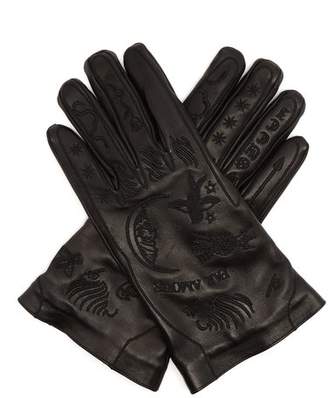 Gucci Palmistry Embroidered Leather Gloves - Mens - Black