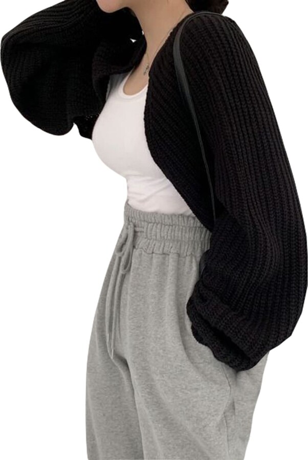 FeMereina Women Sexy Knit Arm Warmers Long Puff Sleeve Top Knitted