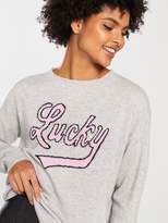 Thumbnail for your product : Very Cashmere Lucky Slogan Jumper - Grey