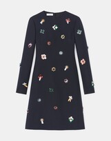 Thumbnail for your product : Lafayette 148 New York Wool Silk Crepe Embellished Sheath Dress