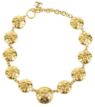 Chanel Gold Tone Metal Quilted 'CC' Medallion Coin Link Chain Necklace