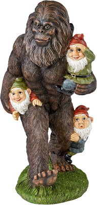 Design Toscano Schlepping The Garden Gnomes Bigfoot Yeti Indoor/Outdoor Garden Statue, 16 Inch Tall, Cast Stone Resin, Painted Full Color Finish