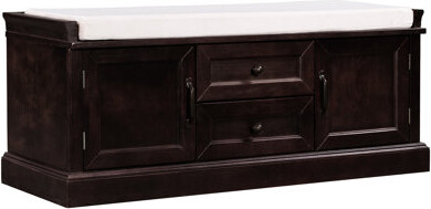 2 And 2 Storage Bench - Gray. Solid Wood, Removable Velvet Cushion For Living Room, Entryway, Multipurpose Use With 2 Drawers & Cabinets Cushion, Wood