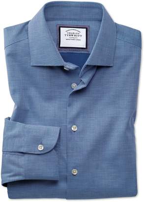 Charles Tyrwhitt Slim Fit Semi-Spread Collar Business Casual Non-Iron Royal Blue Honeycomb Cotton Dress Shirt Single Cuff Size 15/34