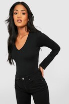 Thumbnail for your product : boohoo Tall Basic Cotton Blend V Neck Longsleeve one piece