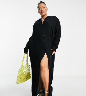 Esmee Curve Esmee Plus Exclusive maxi beach shirt summer dress in black -  ShopStyle