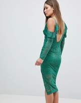 Thumbnail for your product : ASOS DESIGN Cold Shoulder Lace Plunge Midi Dress