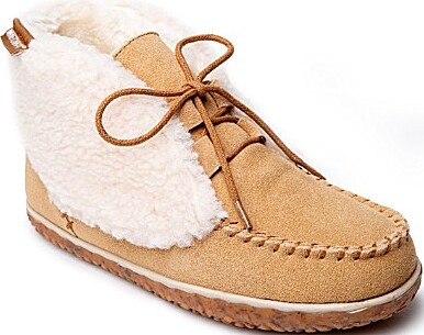 Minnetonka Women's Torrey Suede Faux Shearling Bootie Slippers