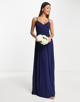 Thumbnail for your product : TFNC Bridesmaid pleated wrap front maxi dress in navy blue
