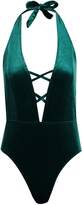 Thumbnail for your product : boohoo Petite Velvet Criss-Cross Plunge Swimsuit