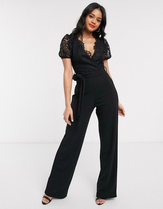 lipsy bandeau jumpsuit with sequin detail in black