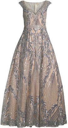 Mac Duggal Metallic Sequin Evening Gown