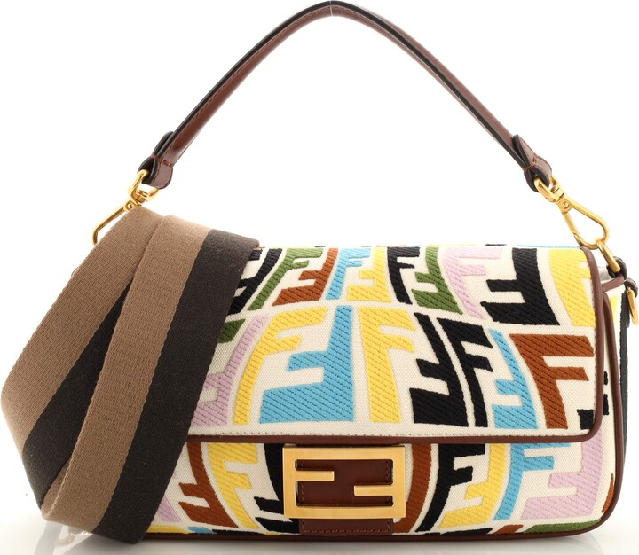 FENDI Baguette Canvas FF Logo Shoulder Bag